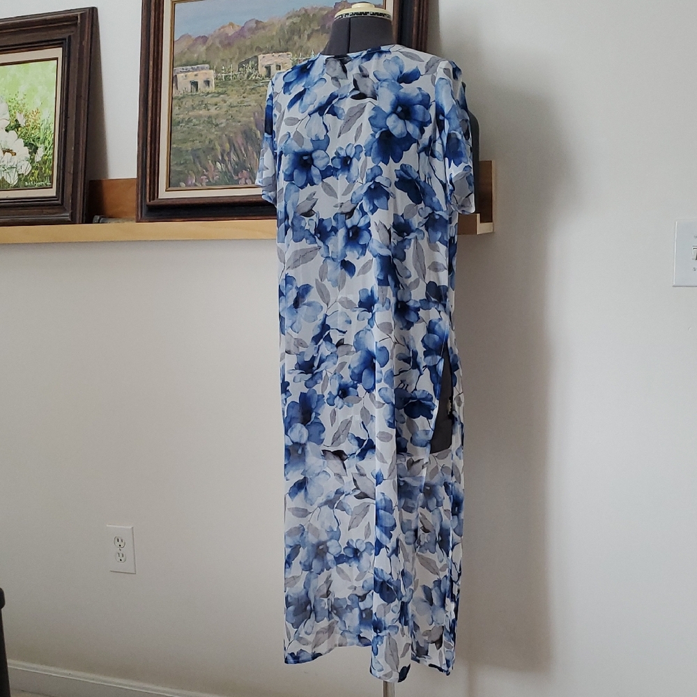 Calvin Klein Sheer Blue and White Dress